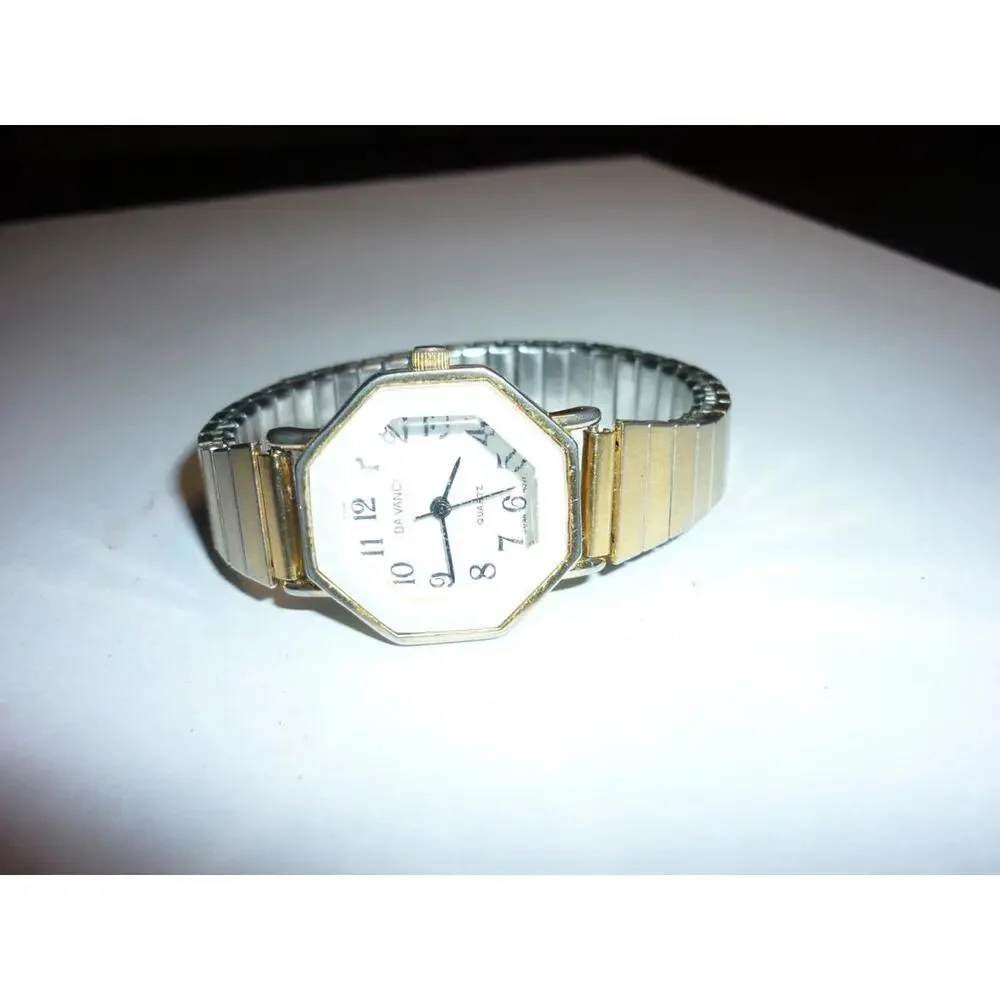 Da Vinci Quartz Watch Octagon Gold Tone Case Japan‎ Movement Expansion Band